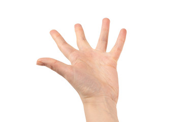 Hand of woman isolated on white.