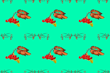 Ripe red berries of viburnum. Seamless pattern.