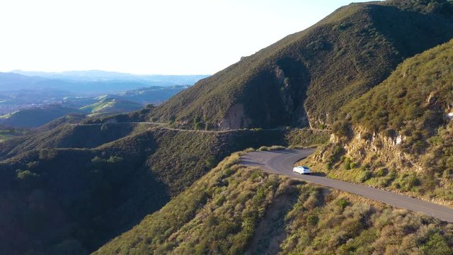 aerial view of car driving on beautiful countryside road at Mount Diablo in Bay Area, California