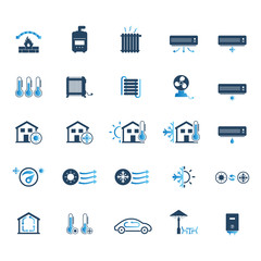 Heating and cooling systems icon set	