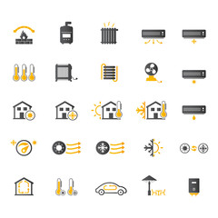 Heating and cooling systems icon set	