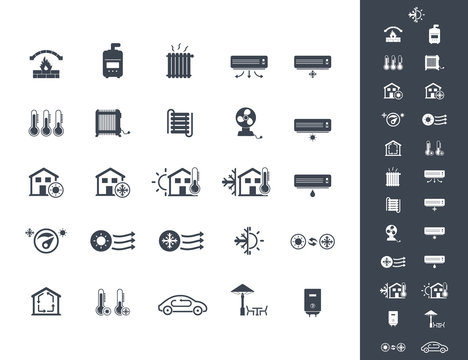 Heating and cooling systems icon set	