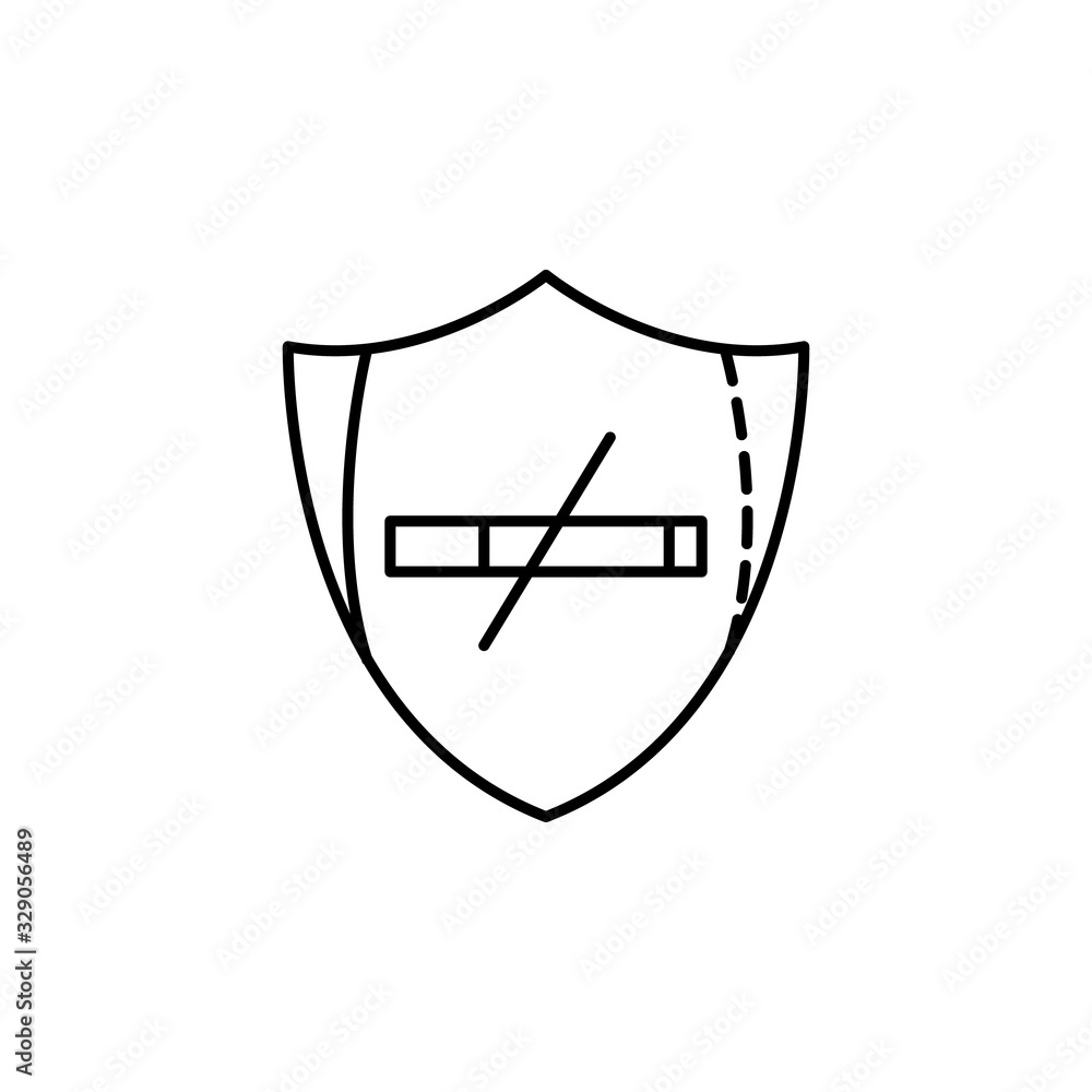 Poster shield, cigarette icon. simple line, outline vector elements of safety at work for ui and ux, websit