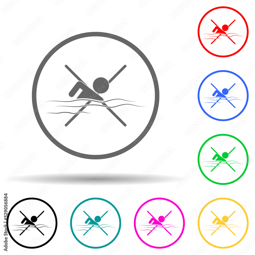Poster sign must not swim multi color style icon. simple glyph, flat vector of warning signs icons for ui a