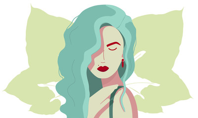 Fashionable girl with green hair