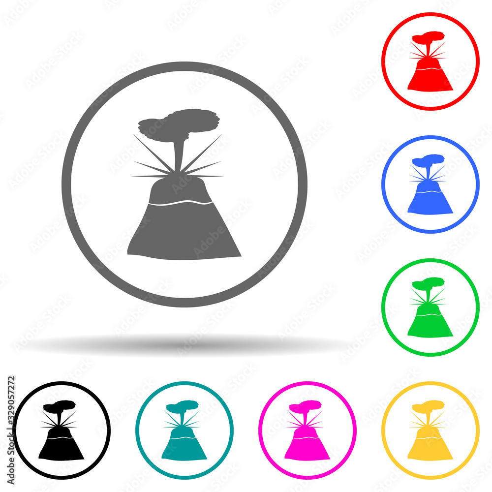 Poster sign dangerous volcano multi color style icon. simple glyph, flat vector of warning signs icons for 