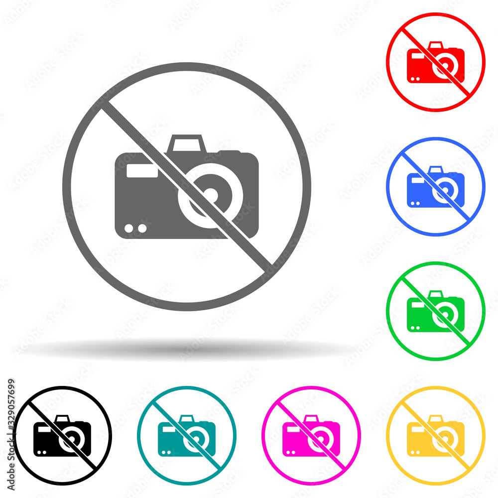Poster no sign allowed to take pictures multi color style icon. simple glyph, flat vector of warning signs 