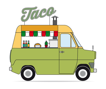 green taco truck, retro style, food cart clip art preview