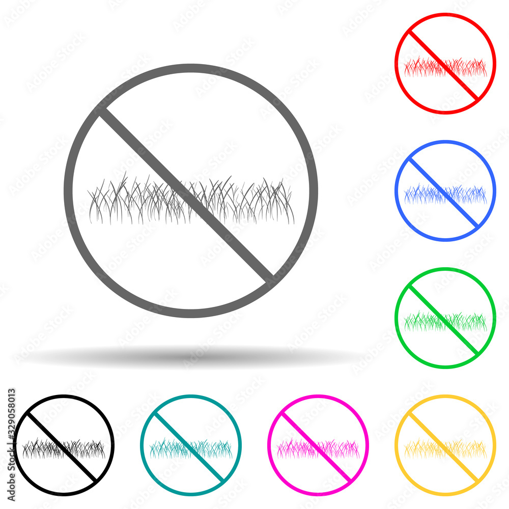 Poster the sign is forbidden to walk on the lawn multi color style icon. simple glyph, flat vector of warni