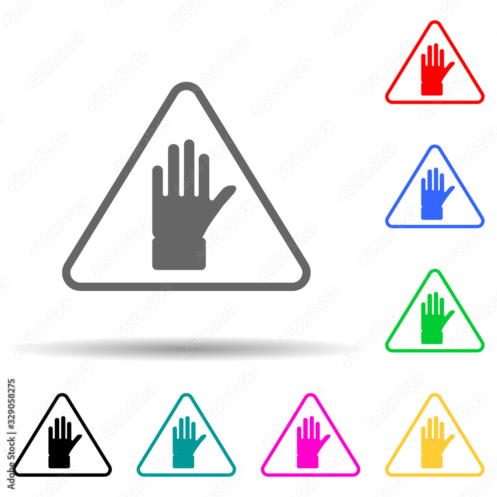 Poster sign hand multi color style icon. simple glyph, flat vector of warning signs icons for ui and ux, we