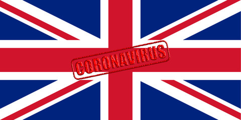 Coronavirus stamp on the national flag of the United Kingdom.