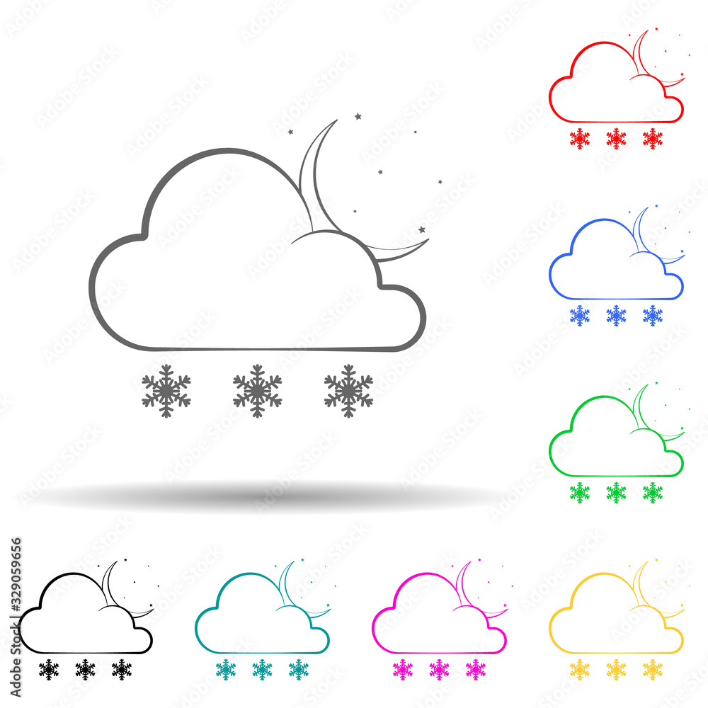 Poster a sign of a nighttime snow multi color style icon. simple thin line, outline vector of weather icons