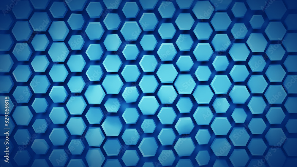 Aufkleber blue geometric background with hexagons abstract 3d render