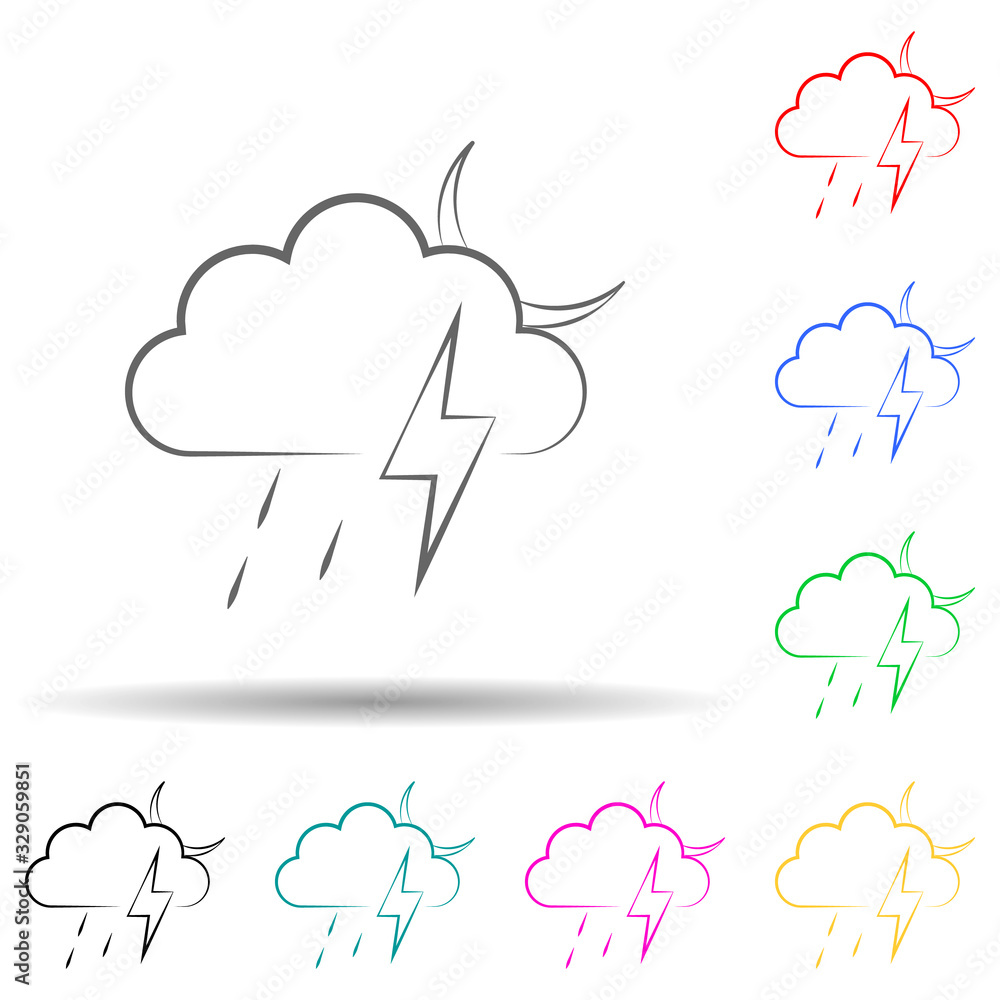 Poster a sign of a night rain with a thunder-storm multi color style icon. simple thin line, outline vector