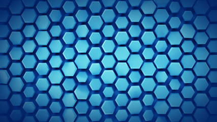 Blue geometric background with hexagons abstract 3D render