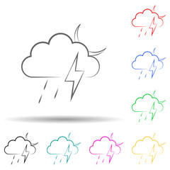 a sign of a night rain with a thunder-storm multi color style icon. Simple thin line, outline vector of weather icons for ui and ux, website or mobile application