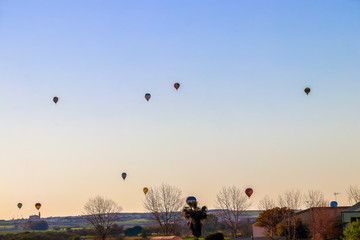 Aerostatic Balloons flying in Seville in the aerostatic balloon race of 2020