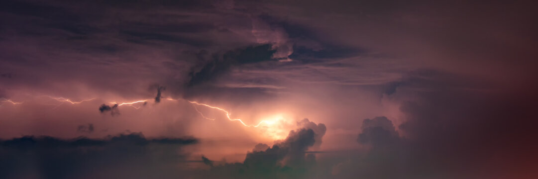 Thunderstorm with lightning bolts, banner image.