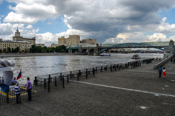 Pushkinskaya embankment of the Moscow River, walking pedestrian zone, Moscow, Russia, 3 August 2017