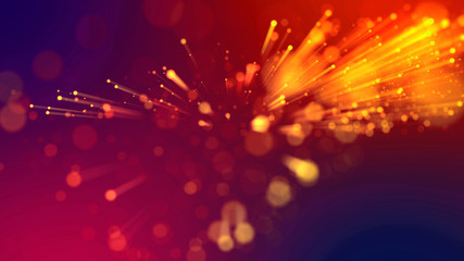 Fototapeta na wymiar Abstract explosion of multicolored shiny particles like sparkles with light rays like laser show. 3d abstract background with light rays colorful glowing particles, depth of field, bokeh.