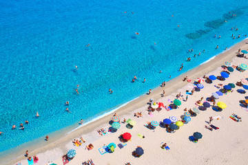 Top view of the beach with holidaymakers