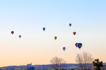 Aerostatic Balloons flying in Seville in the aerostatic balloon race of 2020