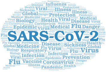 SARS-CoV-2 word cloud on white background.