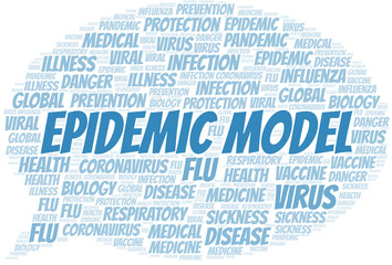 Epidemic model word cloud on white background.