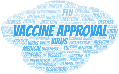 Vaccine approval word cloud on white background.