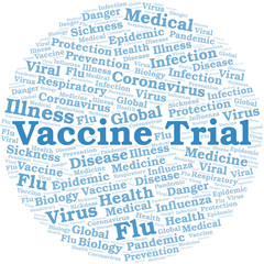 Vaccine trial word cloud on white background.