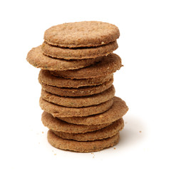 Cookies made of whole grain cereals on a white background