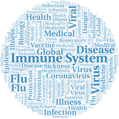 Immune system word cloud on white background.