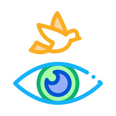 Human Eye Watching Fly Bird Icon Thin Line Vector. See Live Flying Bird, Anatomy Organ For Watch Concept Linear Pictogram. Color Isolated Contour Symbol Illustration