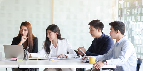 Business working in office with documents and laptop people Consulting and business planning.