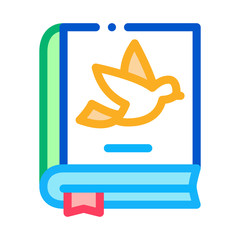Bird On Ornithology Book Icon Thin Line Vector. Flying Bird Cognitive Animal Encyclopedia For Education Concept Linear Pictogram. Color Isolated Contour Symbol Illustration