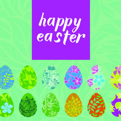 Hand lettering HAPPY EASTER card illustration. Colorful egg. Easter egg hunt. 