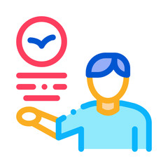 Human Talking About Bird Icon Thin Line Vector. Man Ornithologist Talk About Bird, Fly Animal And Text Concept Linear Pictogram. Color Isolated Contour Symbol Illustration