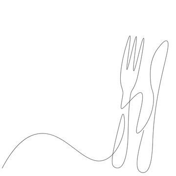 Fork And Knife Line Drawing Vector Illustration