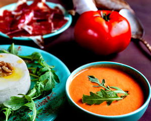 Gazpacho with Iberic ham and cheese-spanish tapas