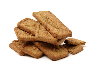 Cookies made of whole grain cereals on a white background