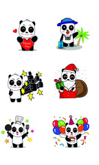 Panda bear character design, cute on white background