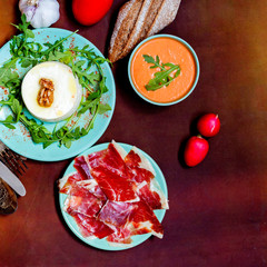 Iberic ham with gazpacho and cheese-spanish tapas