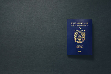 UAE Passport on dark background with copy space - 3D Illustration