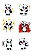 Panda bear character design, cute on white background