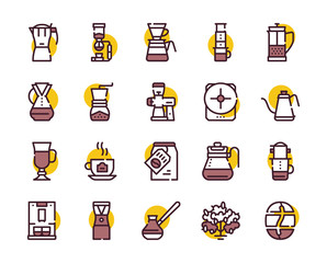 Third wave alternative coffee color icon set. Editable stroke.