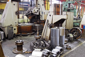 Metal machining workshop. Machines for working metal parts.  Machine workshop interior.