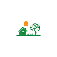 Eco Village logo design template. Vector real estate bio house sign logotype icon. Organic housing label for health life.