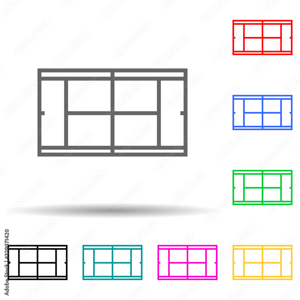Poster tennis court multi color style icon. simple thin line, outline vector of web icons for ui and ux, we
