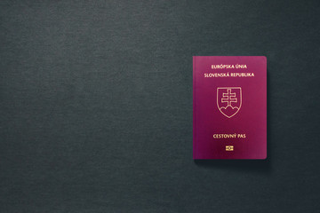 Slovakia Passport on dark background with copy space - 3D Illustration