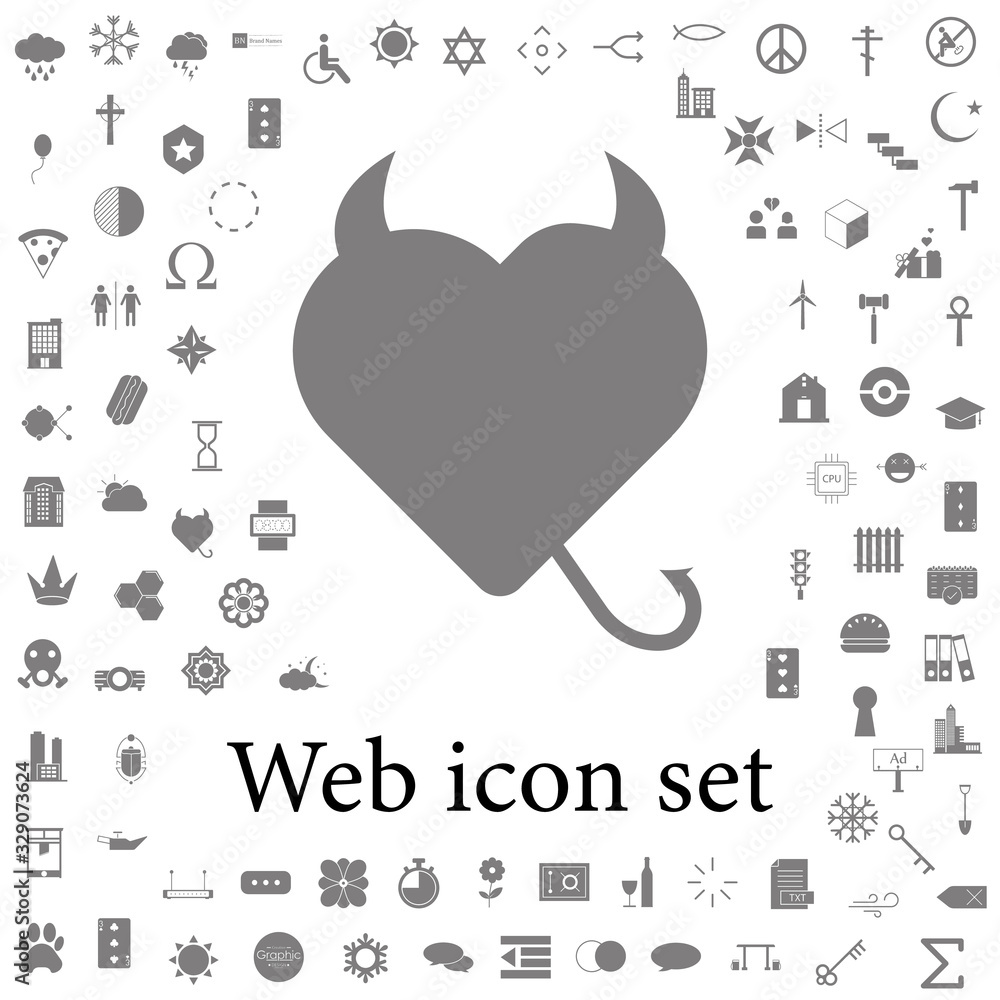 Poster devil heart with horns and tail icon. web icons universal set for web and mobile